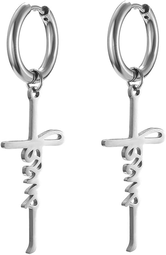 Cross Jesus Earrings For Women Men Stainless Steel Fashion Dainty Jesus Cross Pendant Clip On Hoop Earrings Christian Faith Jewelry