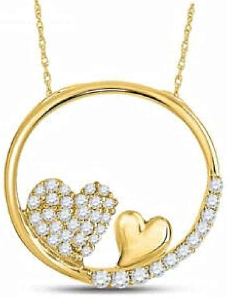 14k Yellow Gold Plated 0.55 CT Round Diamond Heart Circle Pendant Free 18" Chain