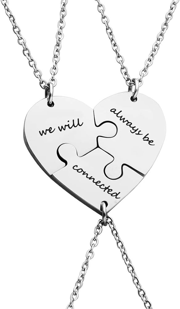 3 Best Friends Heart Puzzle Piece Pendant Necklace Set of 3 Long Distance Friendship Necklace 3 Sisters Gift Necklace