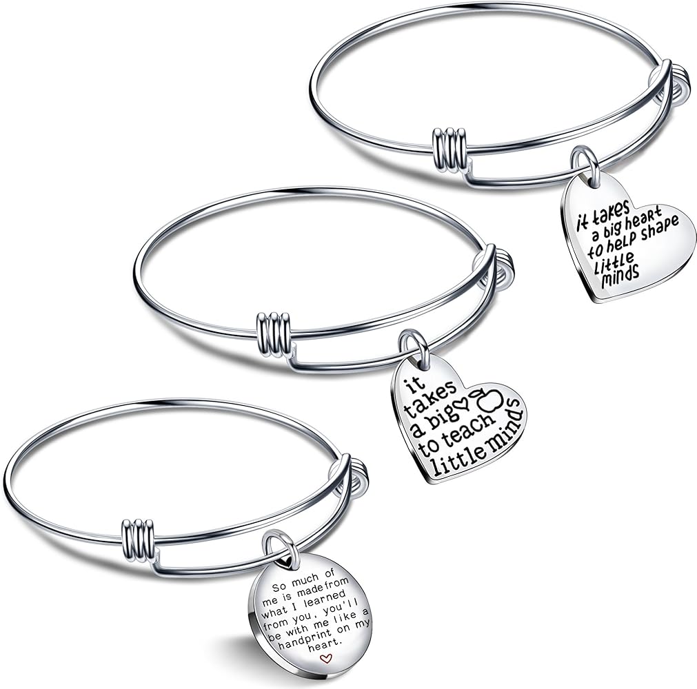 lauhonmin 3PCS Teacher Gifts Expandable Bangle Bracelets Set It takes a big heart to teach little minds