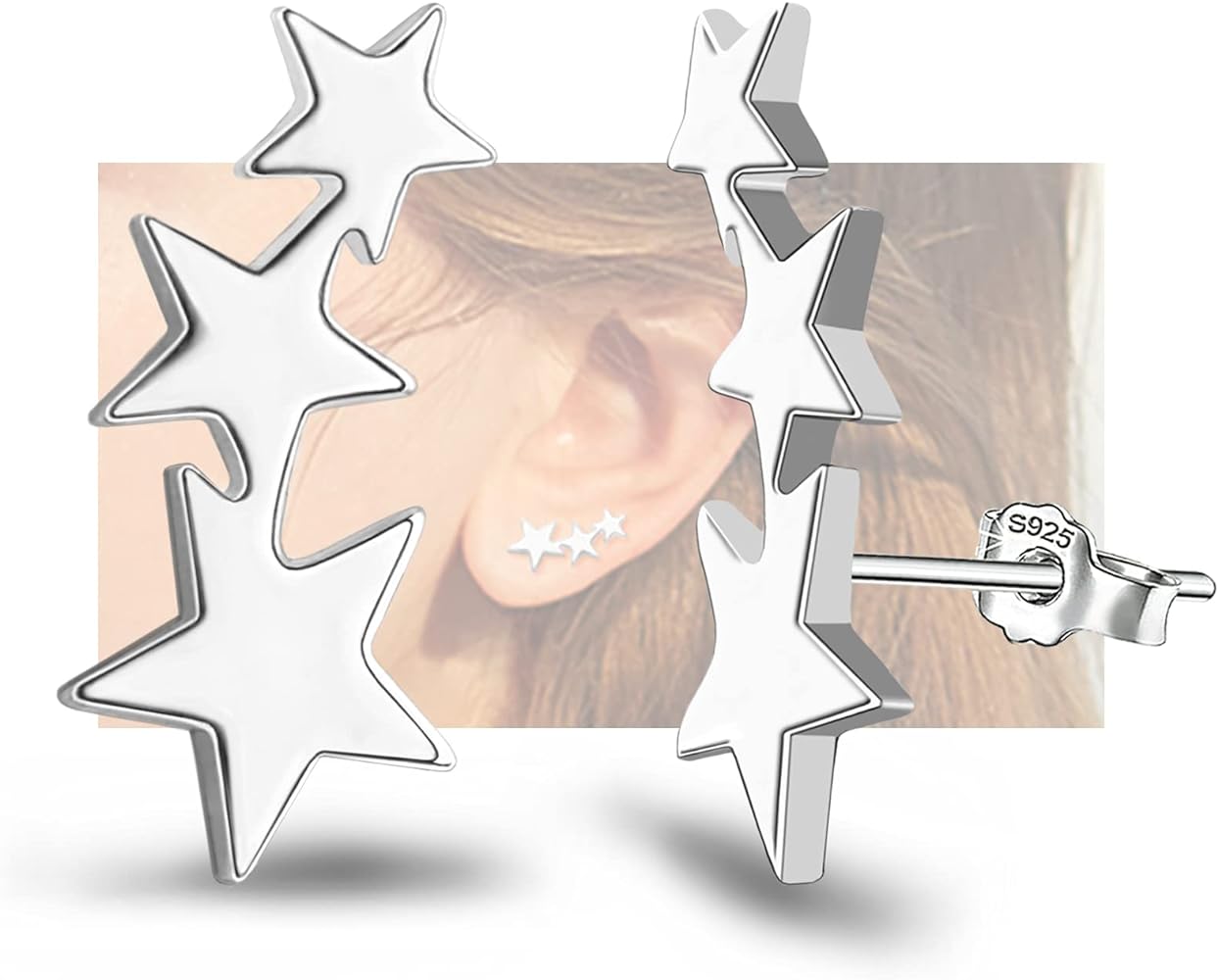 Sterling Silver Star Stud Earrings For Girls Women - Hypoallergenic Stars Post Earrings for Girls Teens Women