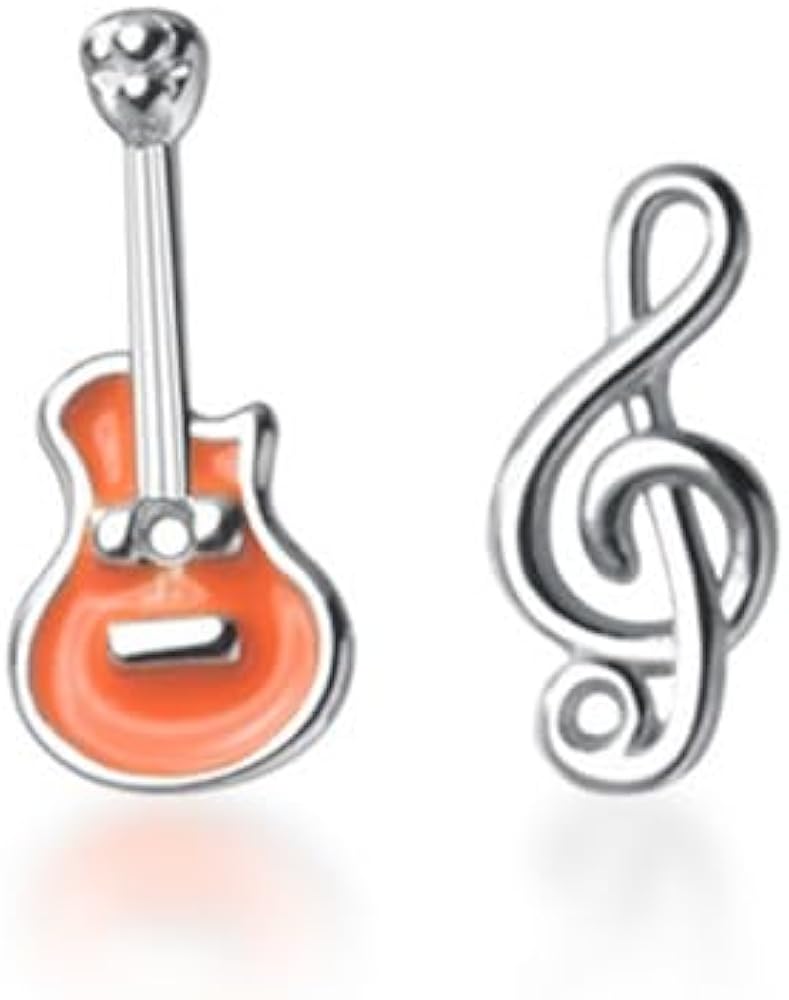 Asymmetric Guitar CZ Music Note Cute Tiny Small Stud Earrings for Women Teen Girls Cartilage Tragus Sensitive Ear S925 Sterling Silver Mini Piercing Post Personalized Fashion Jewelry Hypoallergenic Minimalist Gifts Daughter Her Birthday Bff