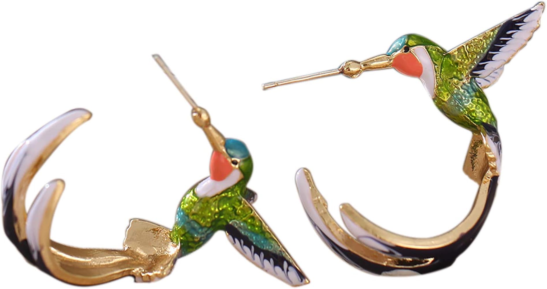 Cute Hummingbird Earrings Flying Hummingbird Oil Painting Dangle Earrings Enamel Hummingbird Stud Earrings Colorful Metal Animal Elegant Hummingbird Bird Studs Earring Jewelry for Women Girls