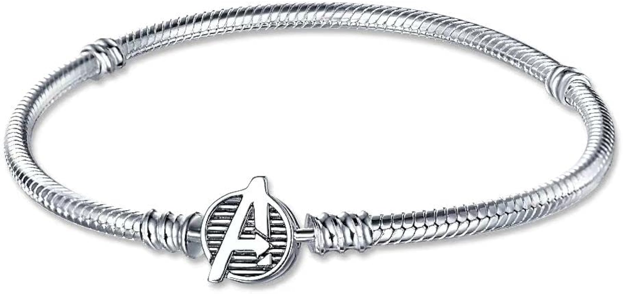 HappyStar 925 Sterling Silver Snake Chain Bracelet Fully compatible with Pandora charms, With Mickey Mouse head Clasp Charm Bracelets Gifts for Teen Women