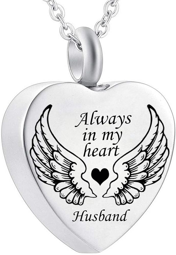 misyou Always in My Heart Heart Pendant Angel Wing Jewelry Keepsake Memorial Urn Necklace