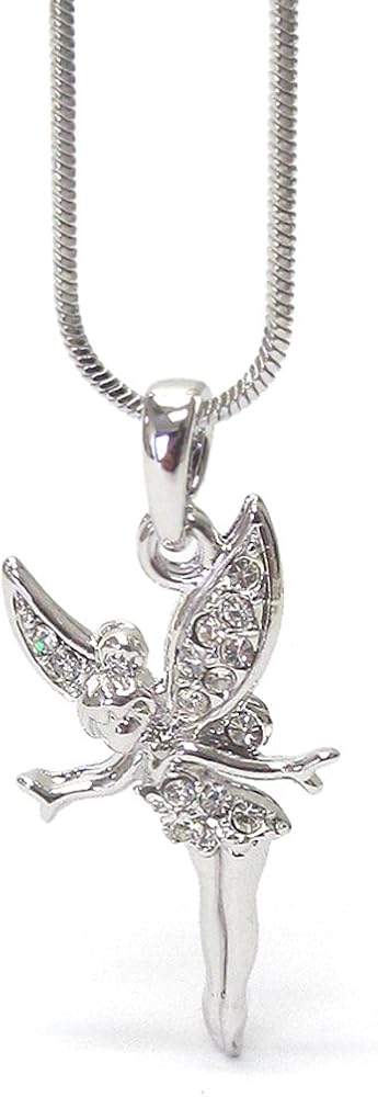 Disney Tinkerbell Wendy Fairy Wings Cubic Zirconia Crystal Pendant Necklace