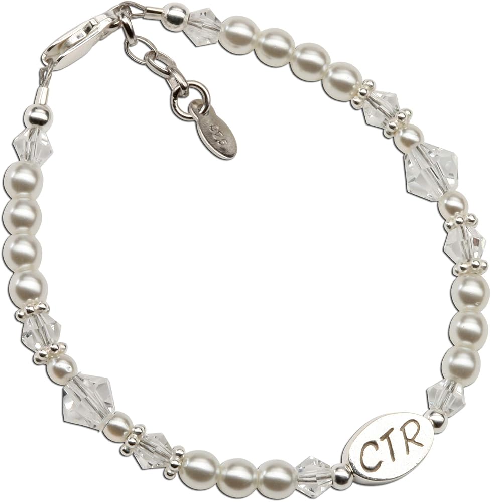 Cherished Moments Sterling Silver Child's CTR Bracelet or Necklace for Girls with Simulated Pearls and Crystals (5-12 years)