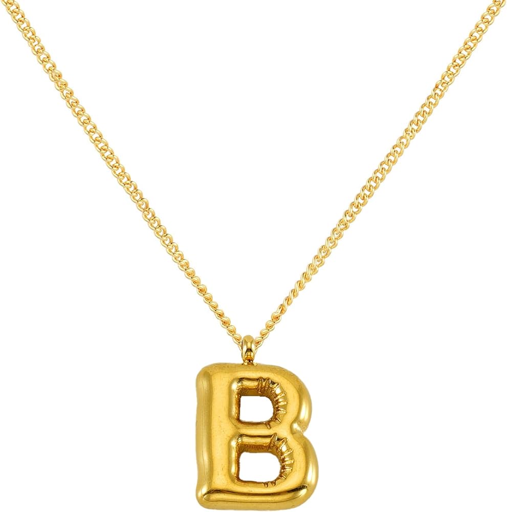 Bubble Letter Necklace for Women Balloon Initial Necklaces Dainty 18K Gold Plated Alphabet Pendant Necklaces for Teen Girls Girlfriend Name Personalized Jewelry Gift