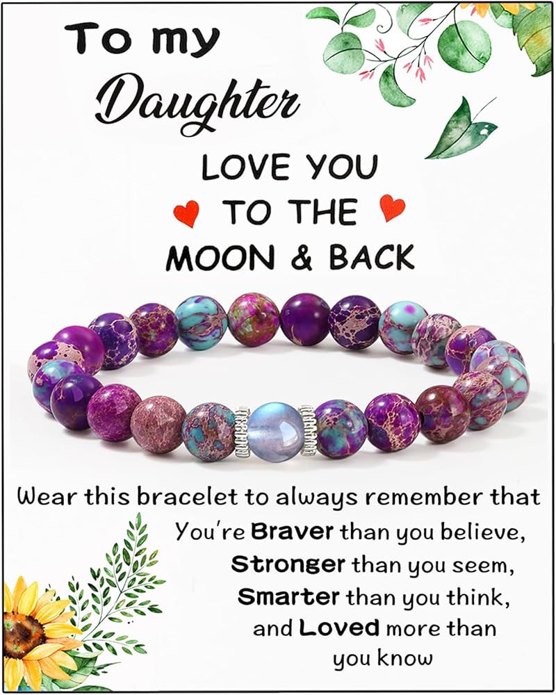 Teen Girl Gifts, Daughter Birthday Gifts from Mom Dad, Teenage Girl Bead Bracelet Gifts for Daughter, Natural Stone Bracelet for Graduations Valentines Day Christmas Stocking Stuffers Gift Ideas