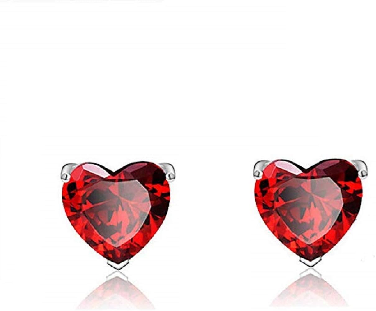 Sterling Silver Red Garnet Heart Swarovski Crystal and Diamond Jewelry for Women Girls (Earrings)