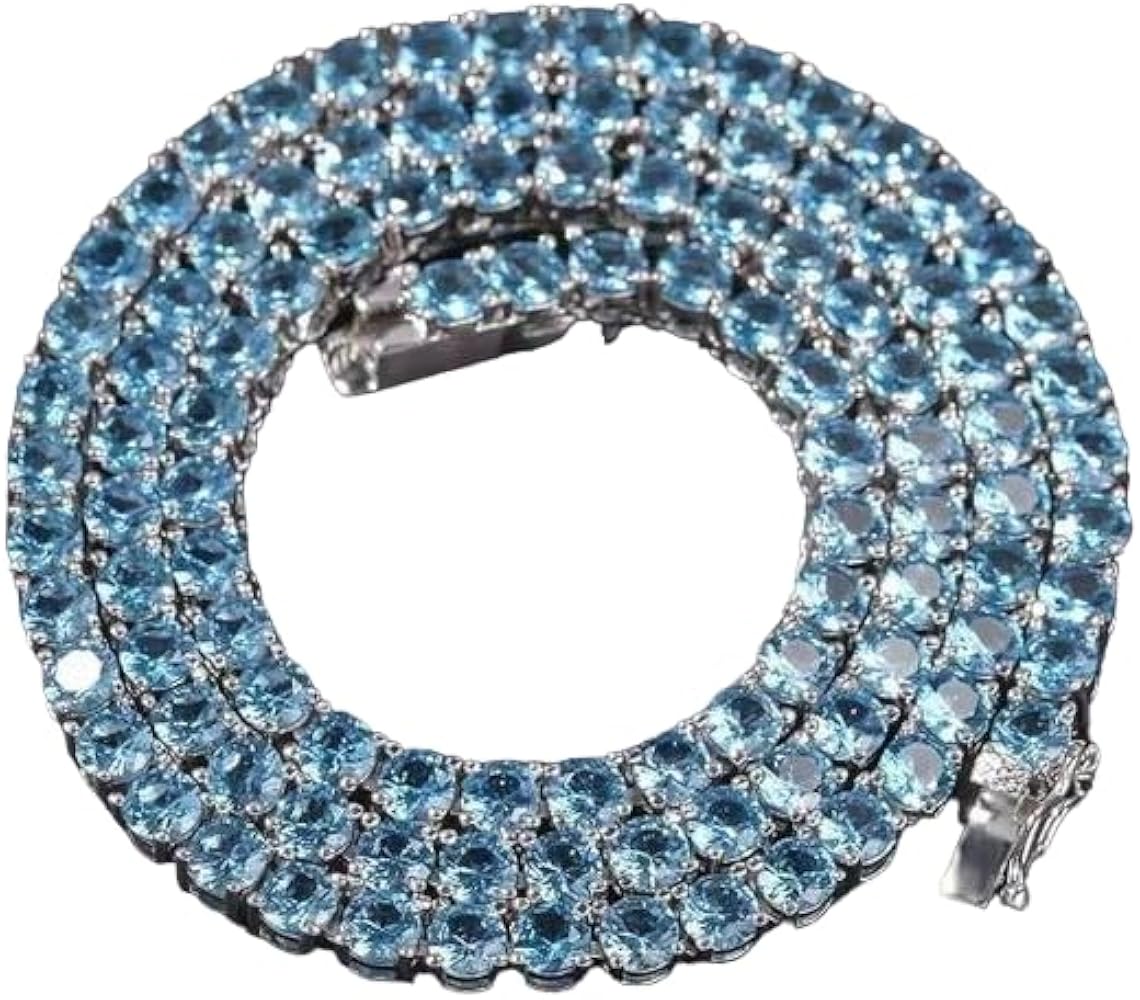 ANGEL SALES 10.00 Ct Round Cut Blue Topaz 18 Inch Tennis Necklace For Girl's & Women's 14K White Gold Finish