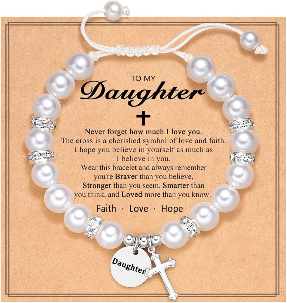 Peal Cross Bracelet for Girls Daughter Granddughter Goddaughter Baptism Communion Confirmation Birthday Christmas Gifts