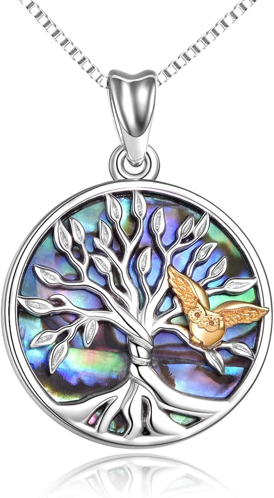 Tree of Life Necklace for Women Sterling Silver Family Tree of Life Owl Pendant Necklace Jewelry Gifts for Women Teens Girls Mom Daughter Wife Girlfriend