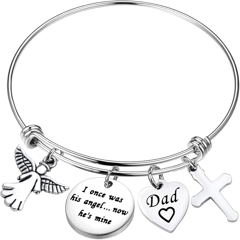 MYOSPARK Memorial Bracelet I Once was His/Her Angel Now He/She's Mine Dad/Mom Memorial Bangle Remembrance Jewelry Sympathy Gift for Loss of One You Loved