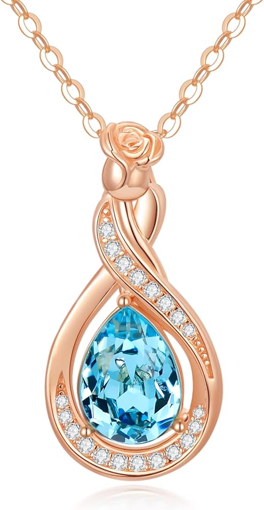 TOUPOP Rose Necklace Jewelry for Women Infinity Pendant With Blue Saphire Crystal from Austria Fine Anniversary Birthday Flower Gifts for Women Her Teen girls mother