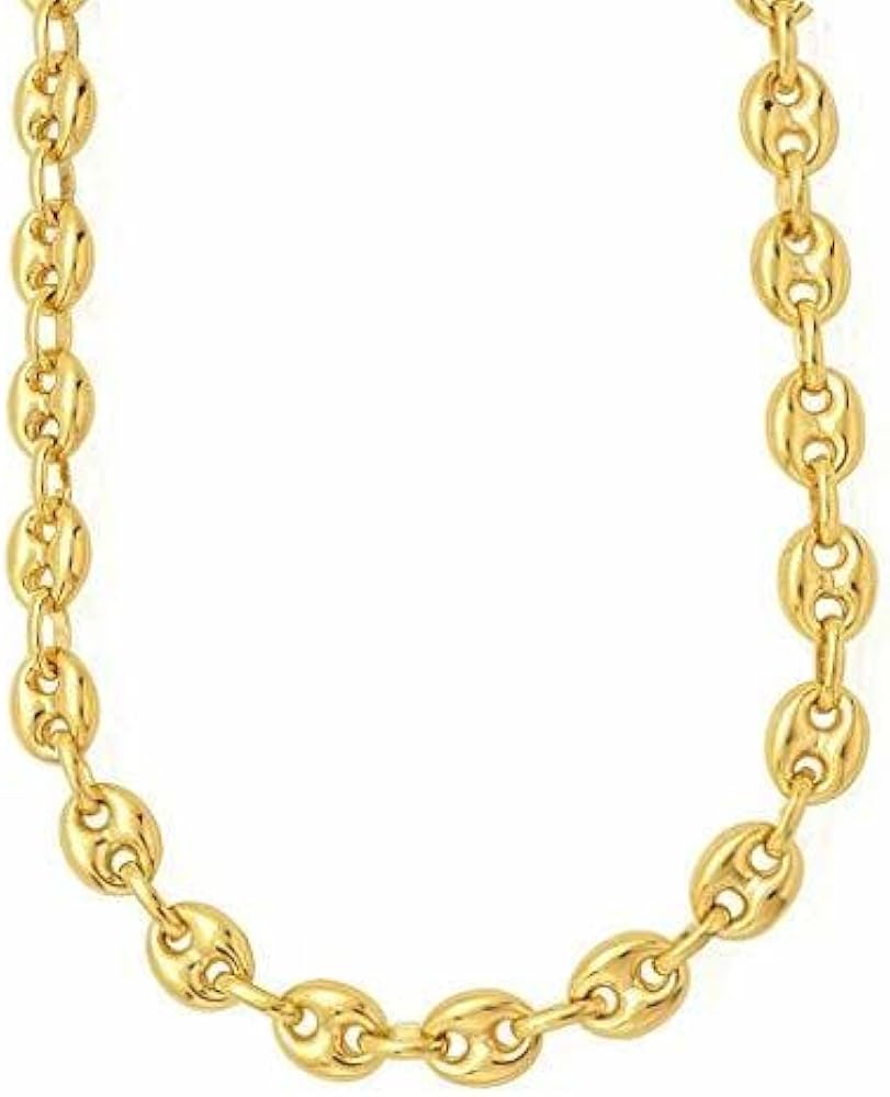 The Diamond Deal 14k REAL Yellow Gold 11.0mm Shiny Puffed SOLID Mariner Chain Necklace or Bracelet Bangle for Pendants and Charms with Lobster-Claw Clasp (8.5", 20", 22" or 24 inch)