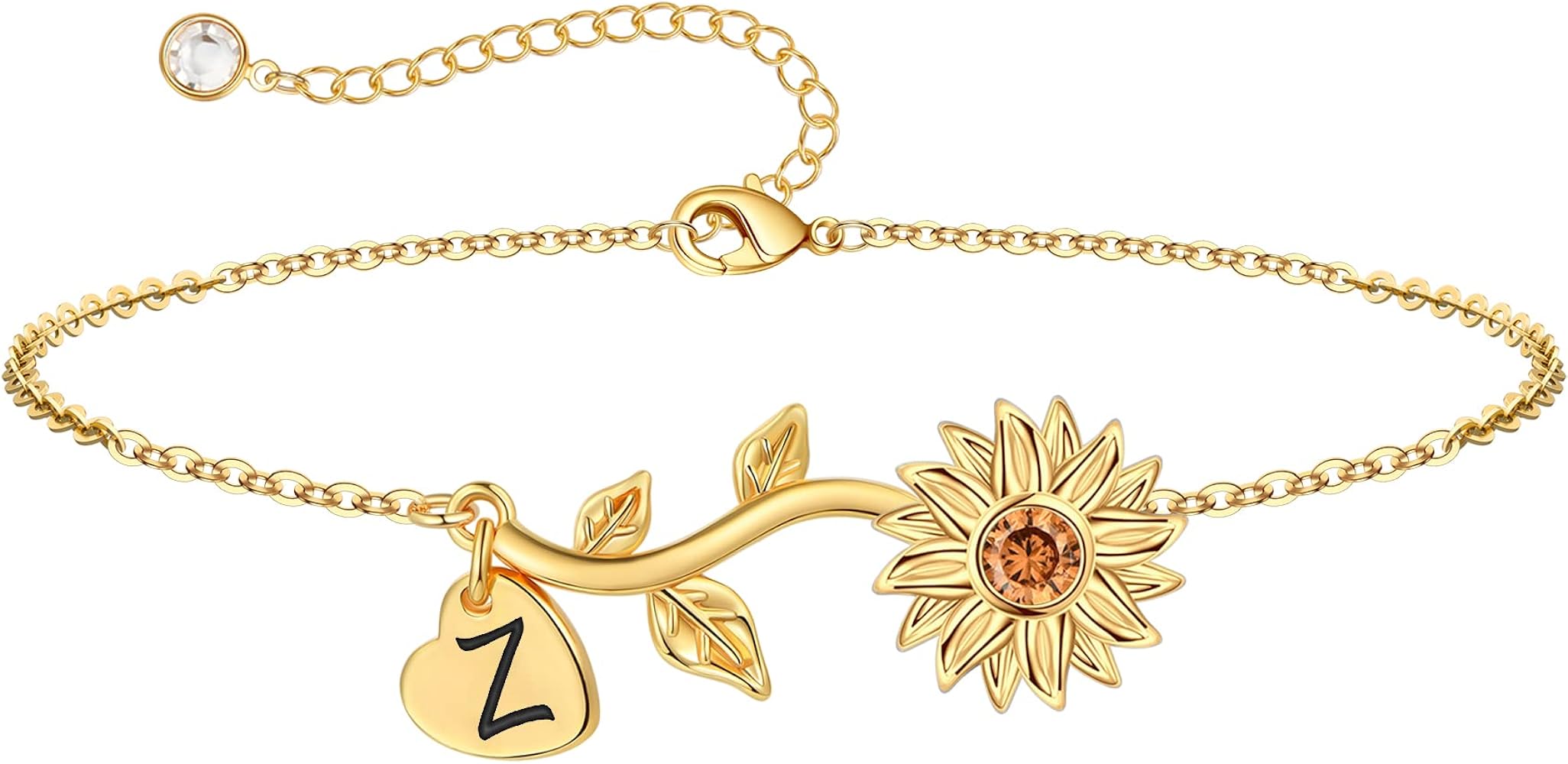 Anoup Sunflower Gifts for Girls Women - Sunflower Initial Bracelets, 14K Gold Plated Bracelet | Delicate Sunflower Jewelry | Heart Initial Charm | Small Birthday Easter Gifts for Girls Women