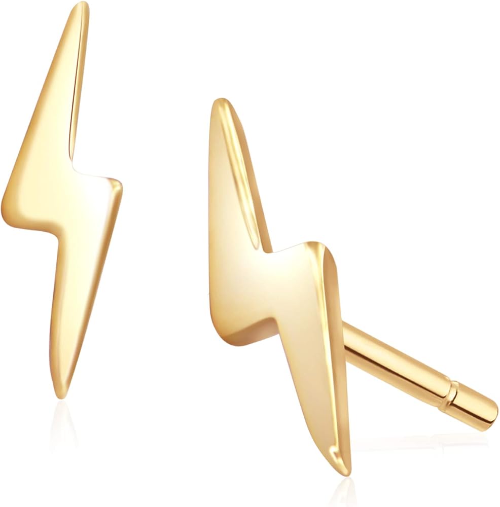 18K Gold Vermeil Tiny Gold Lightning Bolt Stud Earrings