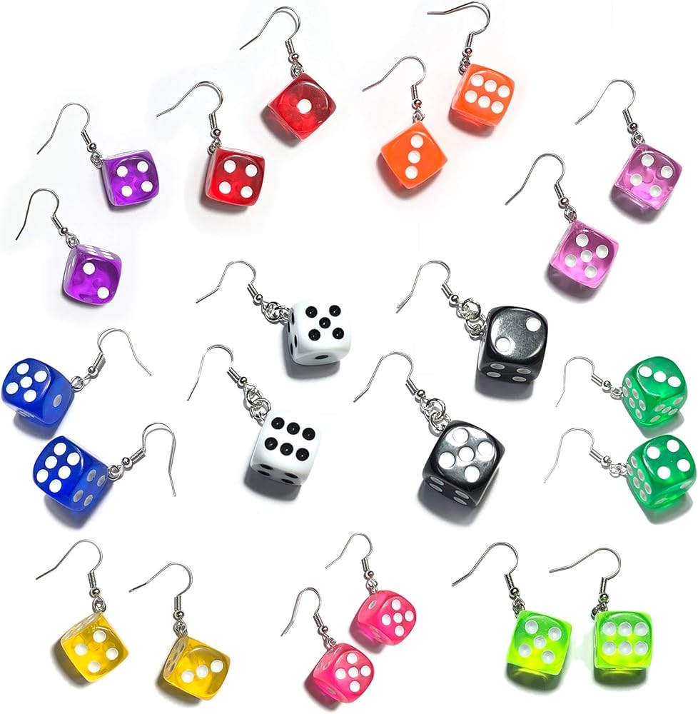 11 Pairs 3D Dice Earrings Funny Weird Earrings Aesthetic Cool Quirky Cute Kawaii Indie Y2k Drop Dangle Earrings Costume for Women Girls Egirl