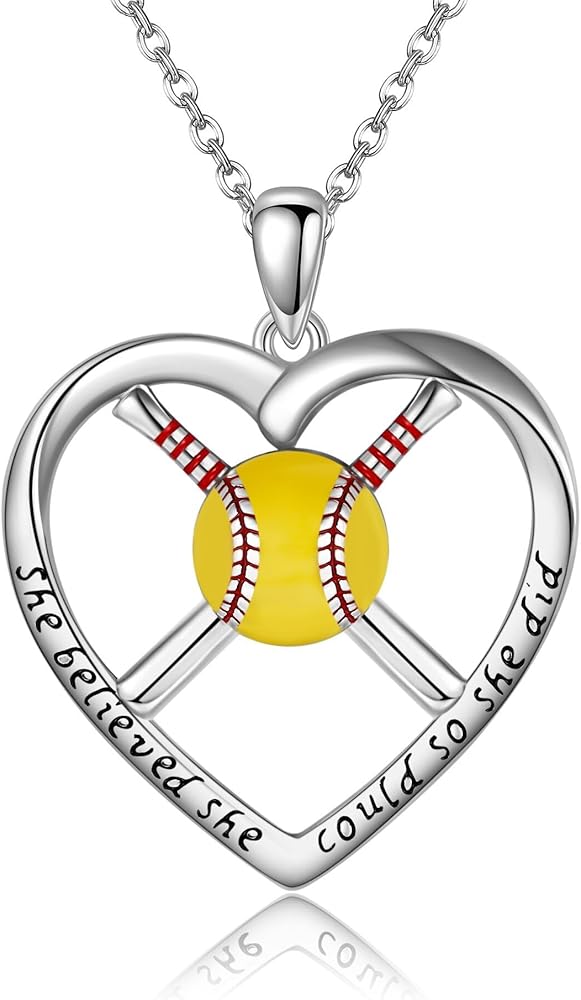 Softball Necklace 925 Sterling Sliver Baseball Pendant Sport Team Softball Mom Jewelry Gifts For Women Teen Girls Lover Players