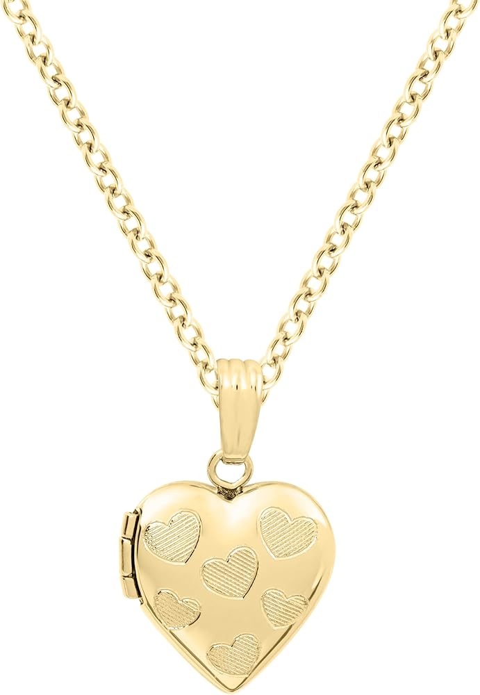 Amazon Essentials Girls Heart Locket with Engraved Hearts, 15" (previously Amazon Collection)