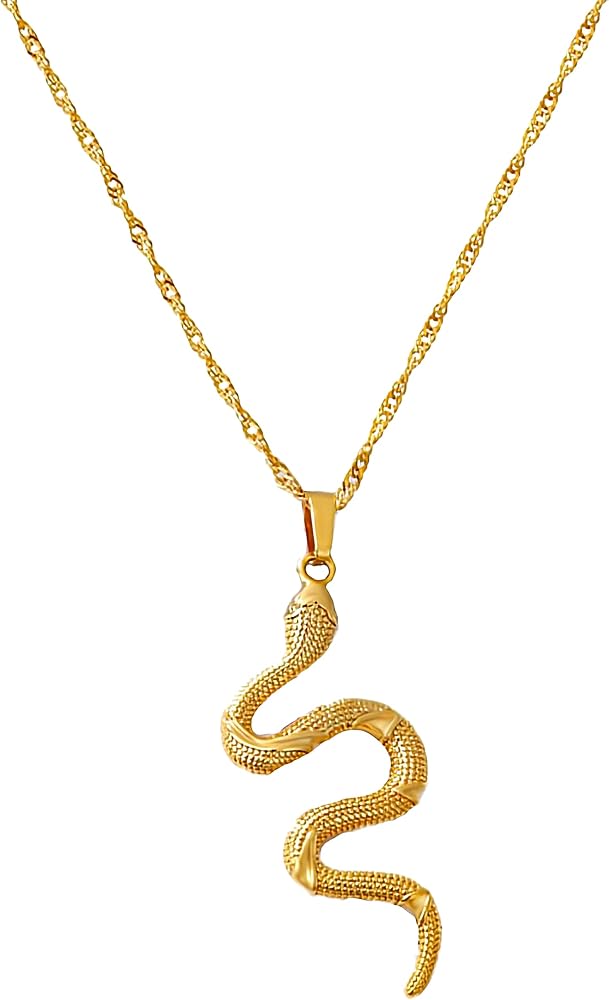 Snake Necklace for Women 18K Gold Plated Serpent Pendant Stainless Steel Silver Jewelry Gift