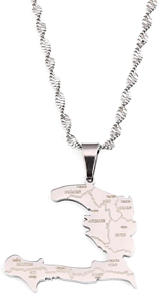 Haiti Country Map With State Name Pendant Necklace Ayiti Jewelry Gifts Map of Haiti