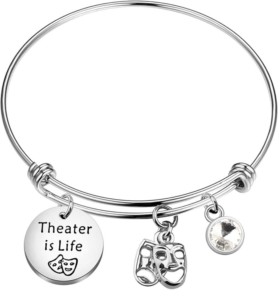 WSNANG Theatre Drama Gift Theater is Life Bracelet Broadway Lover Gift Drama Student Graduation Gift Inspirational Theatre Mask Jewelry for Actor Actress