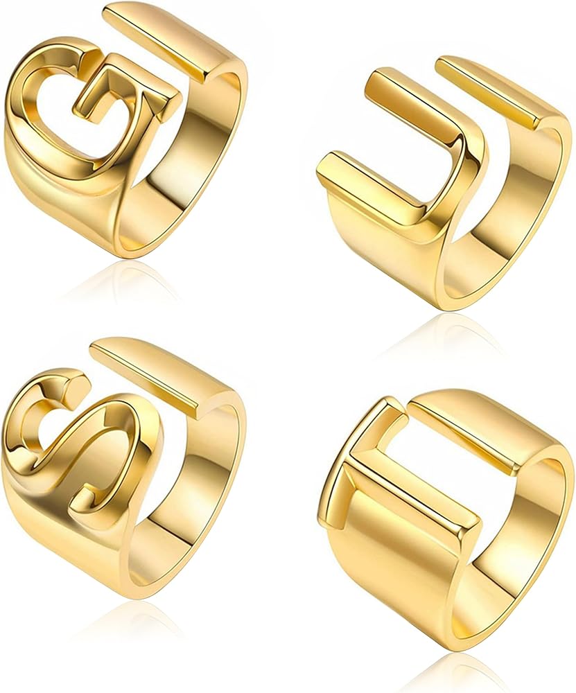 HUASAI Olivia G U T Rings for Women G-u-t Rings for Girls Concert Outfit Gold Plated Initial Rings Set Non Tarnish Inspired Singer Rings Concert G U T Outfit Merchandise Album Fans Gifts