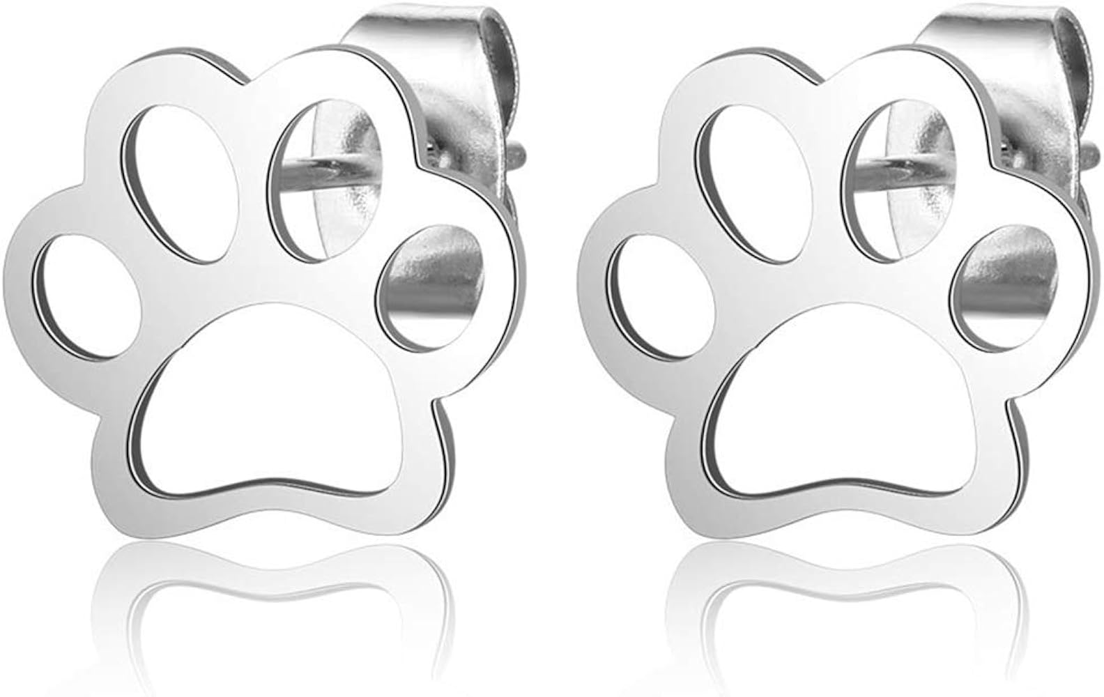 Stainless Steel Dog Puppy Paw Pet Wedding Statement Cocktail Party Holiday Vacation Stud Earrings