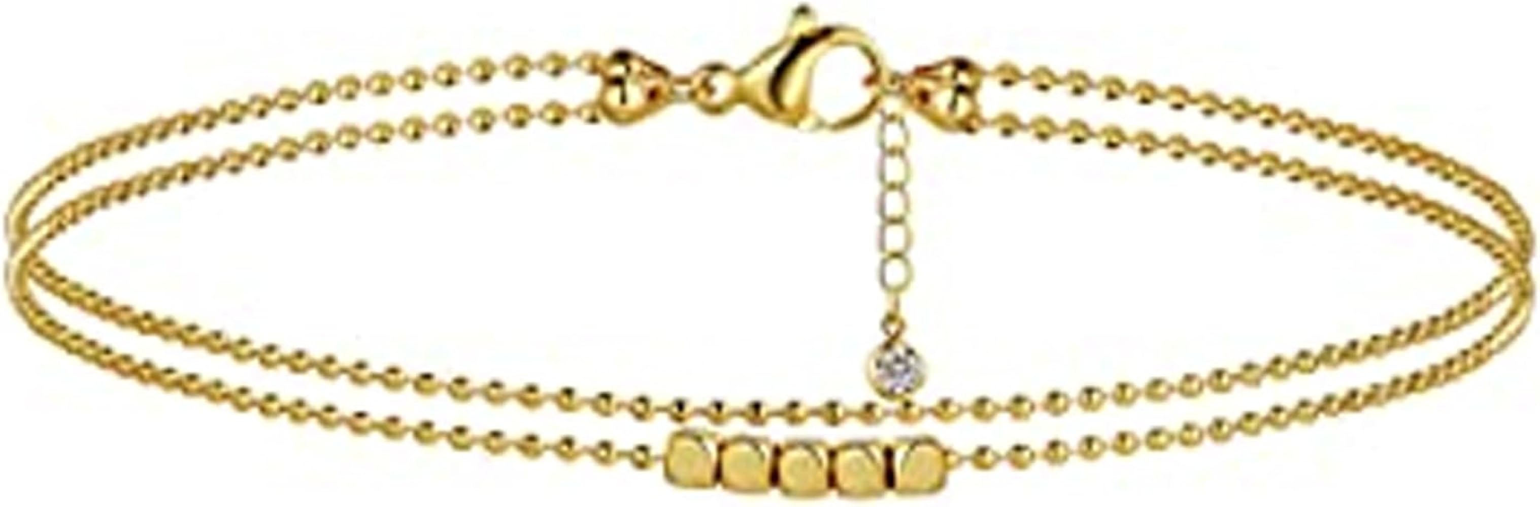 Anklet Double Layered Ankle Bracelet 8.6'' Long Alloy Dot Beaded Anklets with Square Beads Dainty Golden Foot Chain Jewelry Gift for Girls