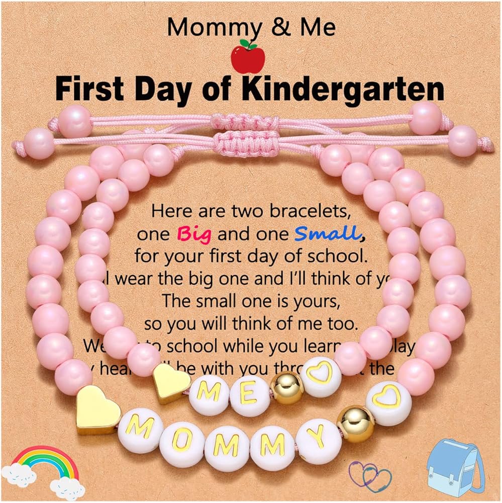 UNGENT THEM First Day of School Bracelet Mom and Daughter Back to School Bracelet Mommy and Me, Mother Daughter Bracelets Back to School Gifts for Daughter Girls