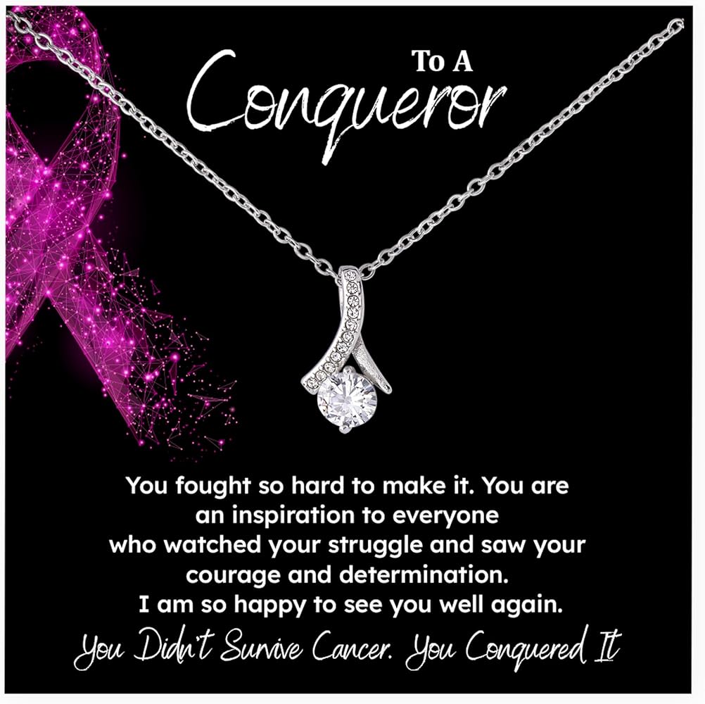 Breast Cancer Necklaces For Women, Breast Cancer Survivor Jewelry, Breast Cancer Survivor Gifts For Female, Fighting Cancer Gifts For Girls, Friends Or Sisters Alluring Beauty Necklace With Inspirational Message Card And Amazing Box