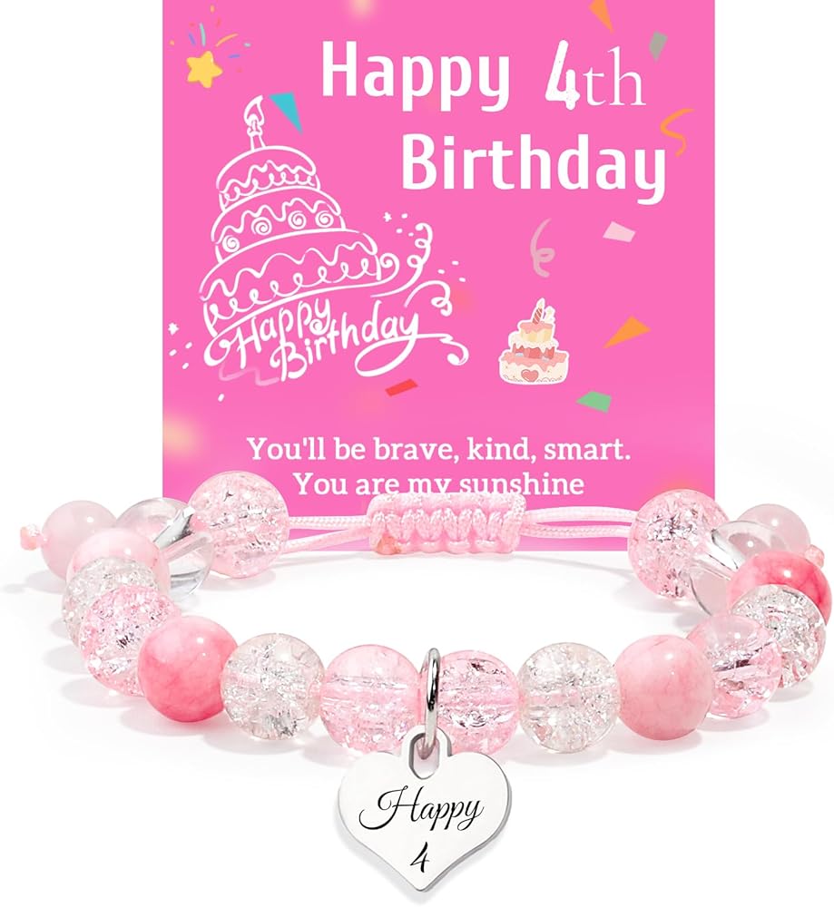 Happy Birthday Bracelets Gifts for 1 2 3 4 5 6 7 8 Year Old Girls, Pink and white crystals Heart Charms Bracelets Gifts for Girls Women Daughter Granddaughter Niece