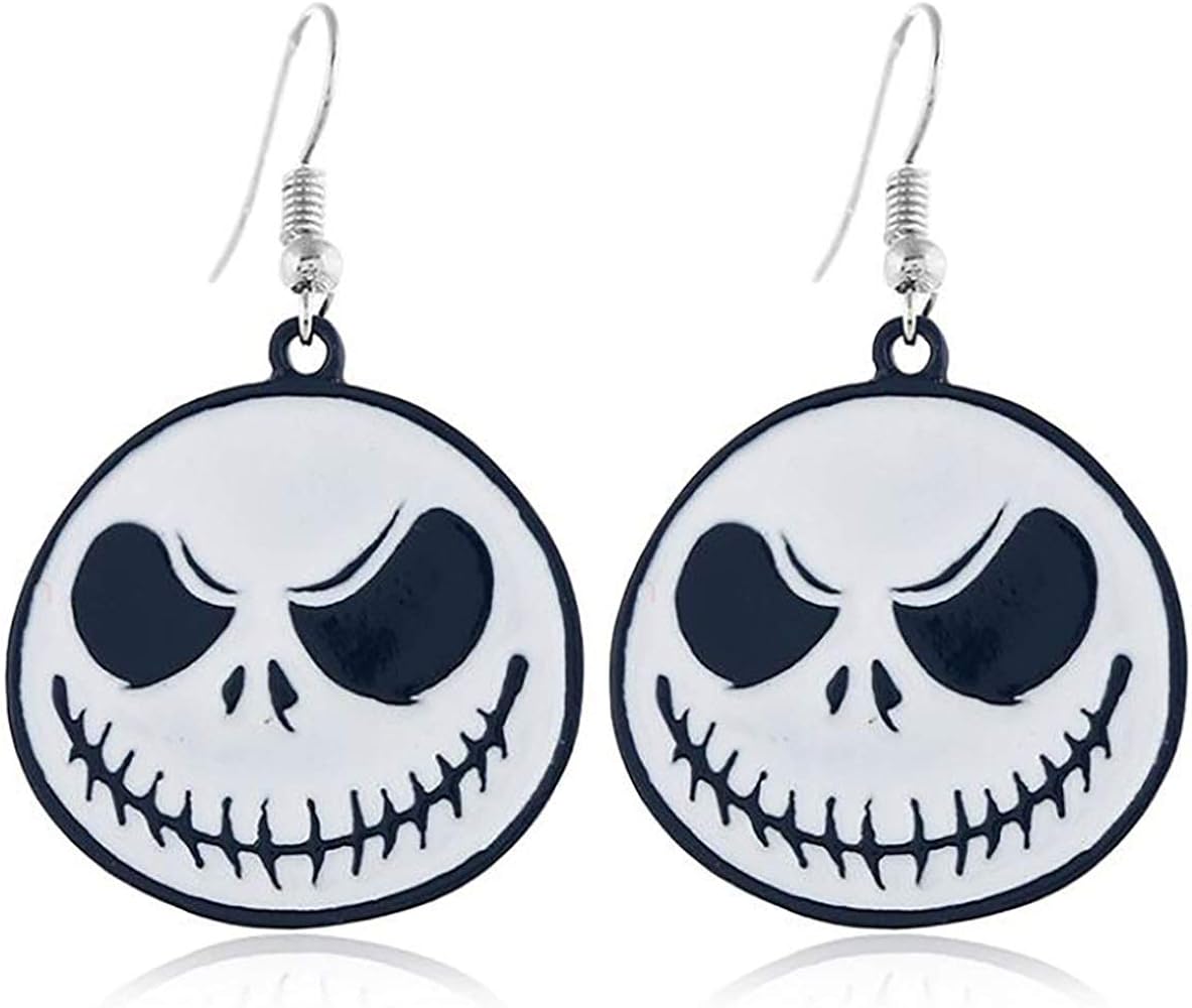 Halloween Carnival! Original Illustration Wind Halloween Series Earrings Ghost Cartoon Spray Skull Earrings Jewelry (White)