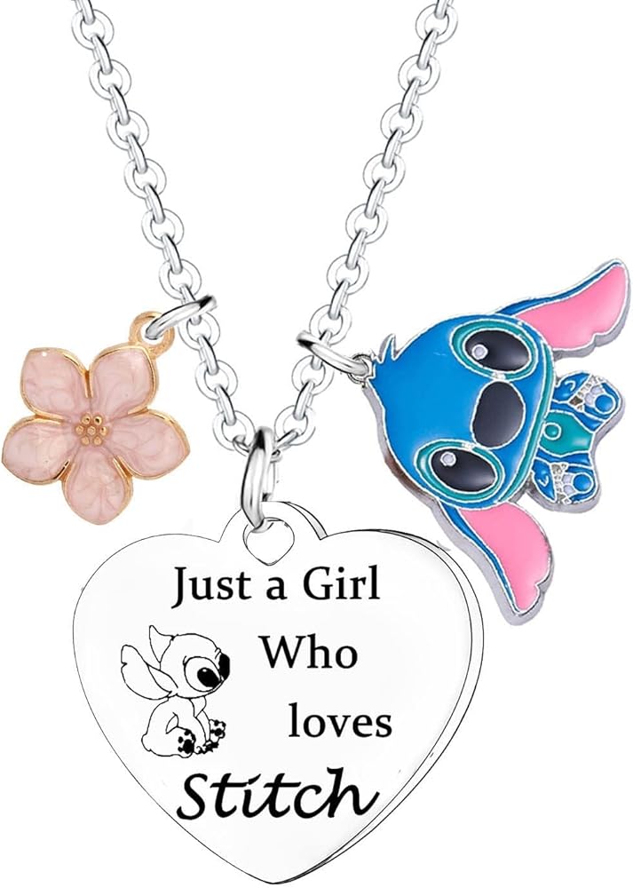 Stitch Necklace Just A Who Loves Stitch Necklace Stitch Gifts for Daughter Friends Stitch Birthday Decoration Jewellery Gifts