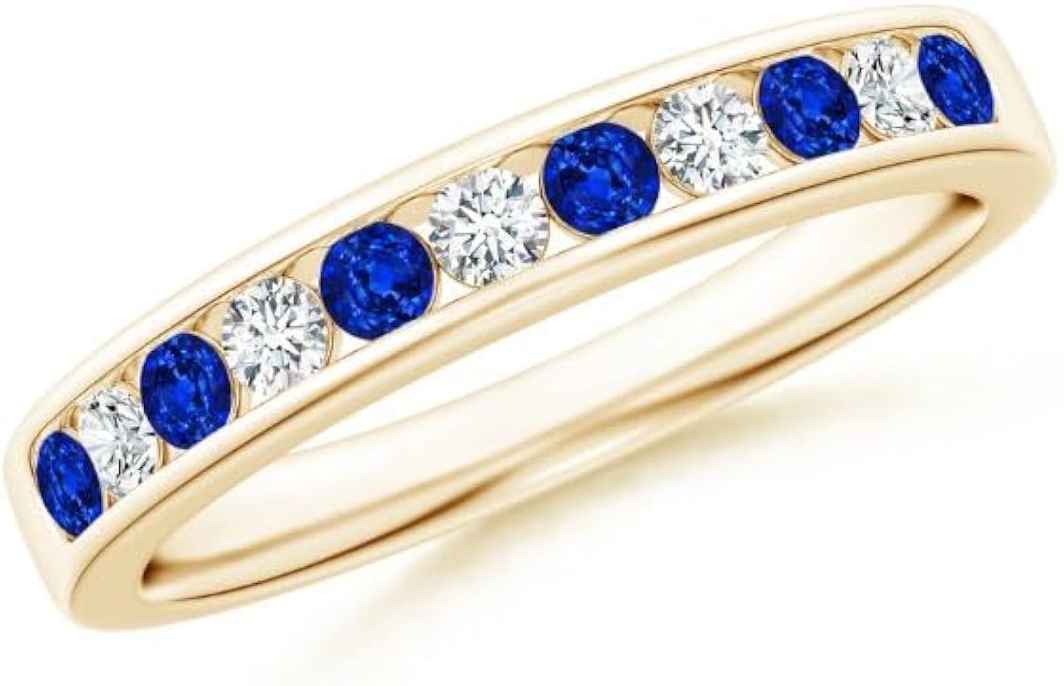 CARILLON Blue Sapphire CZ Diamond Half Eternity Band Ring 925 Sterling Silver 18k Yellow Gold September Birthstone Gemstone Jewelry Wedding Engagement Women Birthday Gift