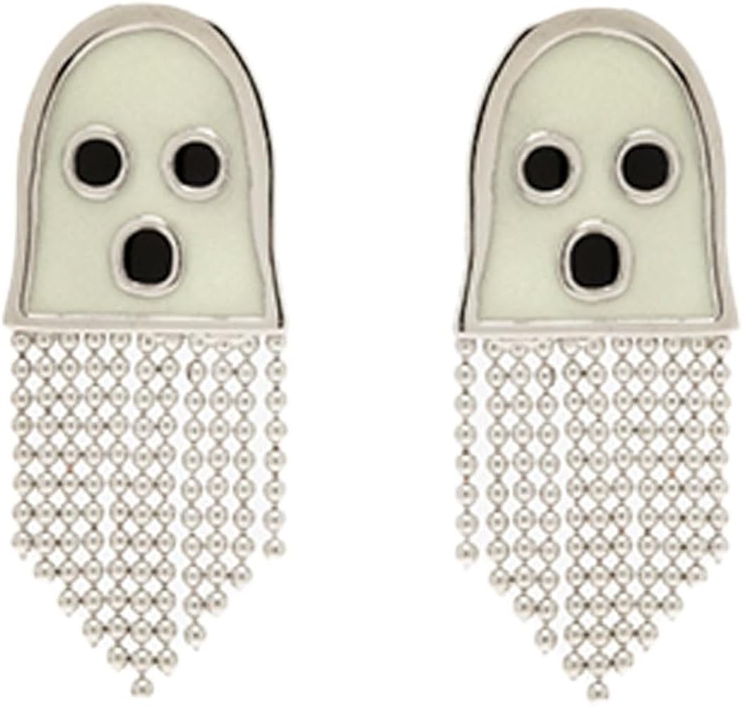 Pura Vida Ghost Emoticon Glow in the Dark Stud Earrings - Halloween Earrings for Women, Silver Dangle Earrings for Women & Teen Girls - Halloween Jewelry for Women, Cute Earrings for Girls - Silver/Black