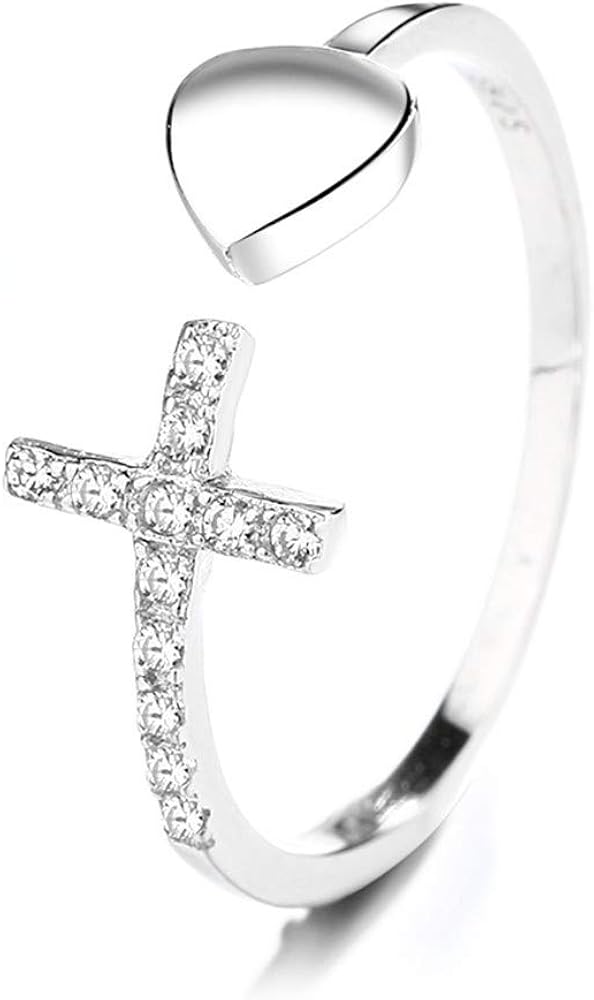 CANNER Cross Love Ring Sterling Silver, Gifts for Teen Girls, Adjustable Jewelry for Women