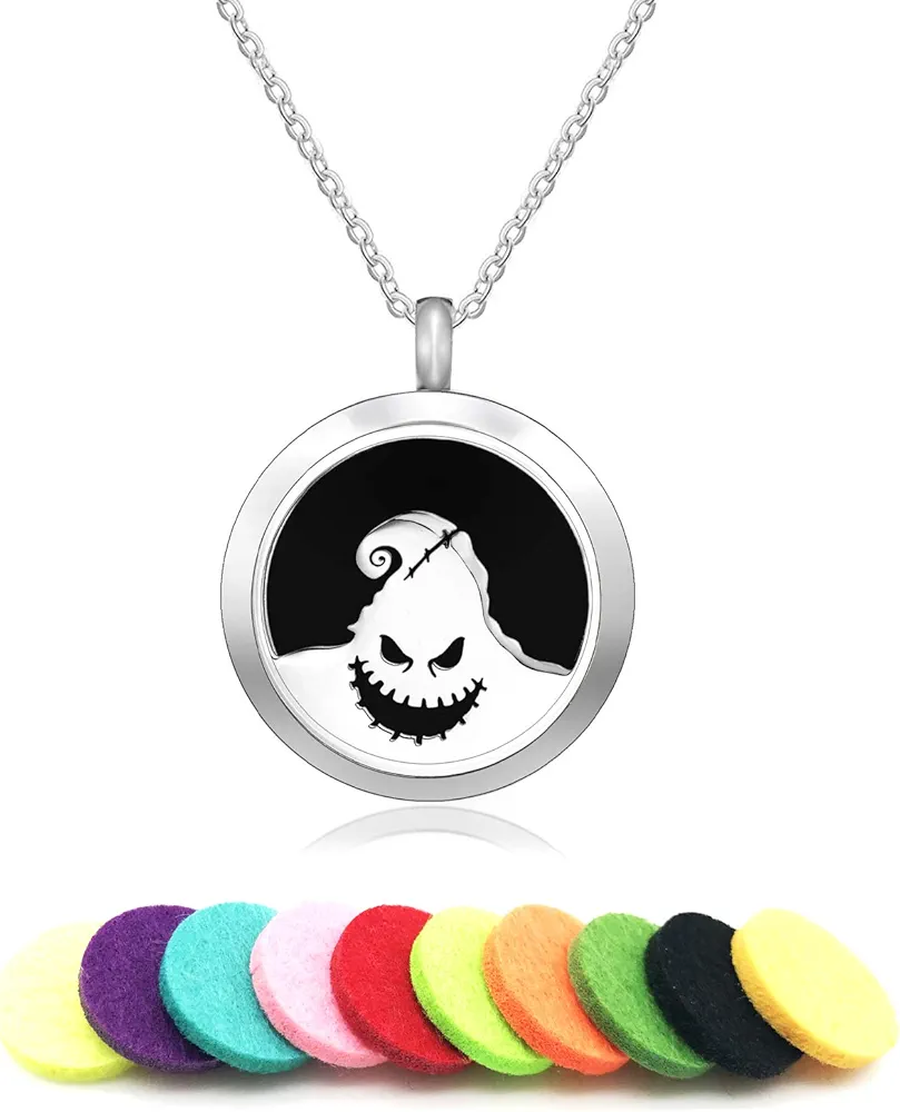 Essential Oil Diffuser Necklace - Halloween Aromatherapy Jewelry - Nightmare Before Christmas Necklaces 316L Stainless Steel Locket