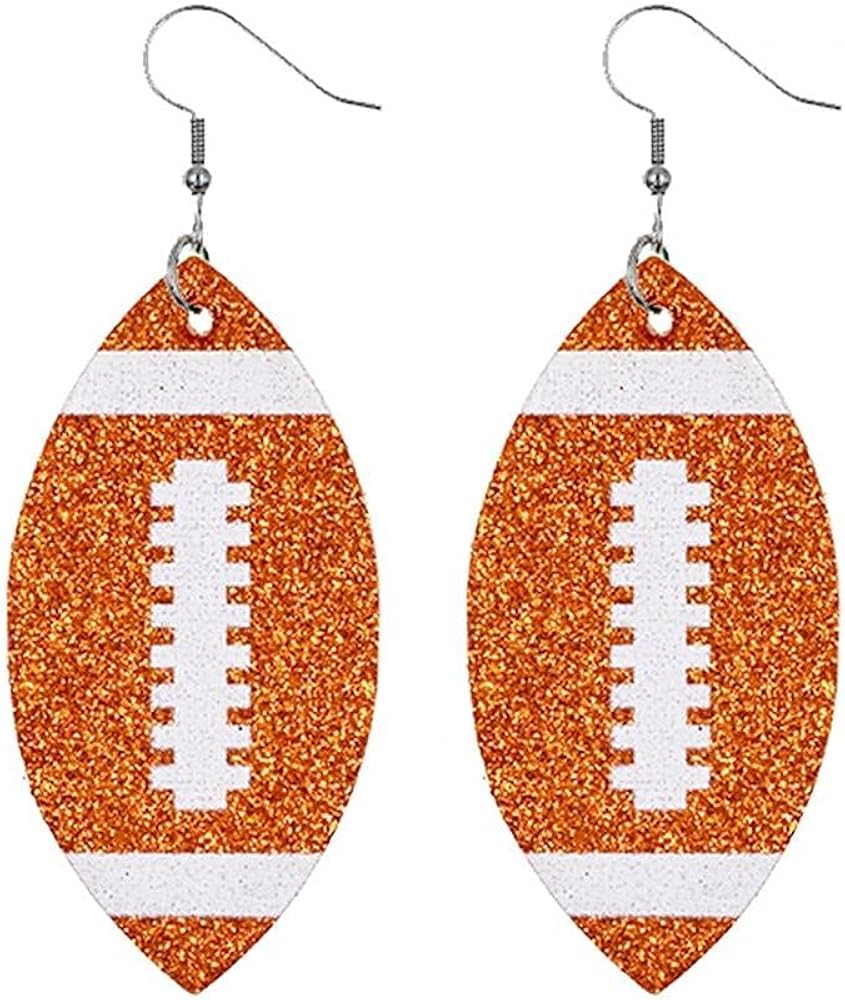 Football Earrings Glitter Faux Leather Football Earrings Single Layer Football Dangle Earings Baseball Leather Teardrop Earrings Lightweight Ball Leather Dangle Earrings Football Jewelry