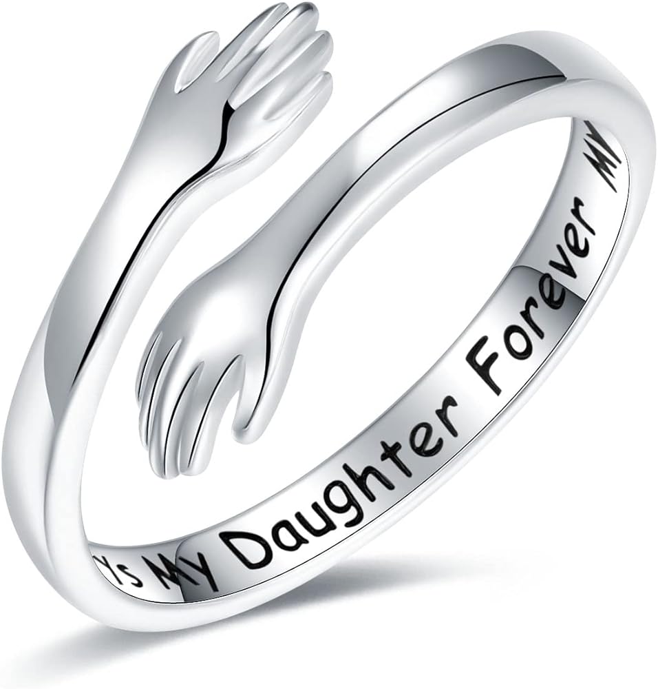 925 silver I love you engraved hug ring sterling silver adjustable hugging hand ring for mother daughter sister