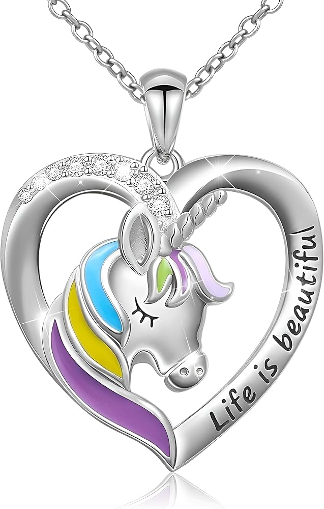 Blingsoul Cute Silver Heart Unicorn Necklace - Pendant Panda Necklace Jewelry Gifts for Teen Girls Women