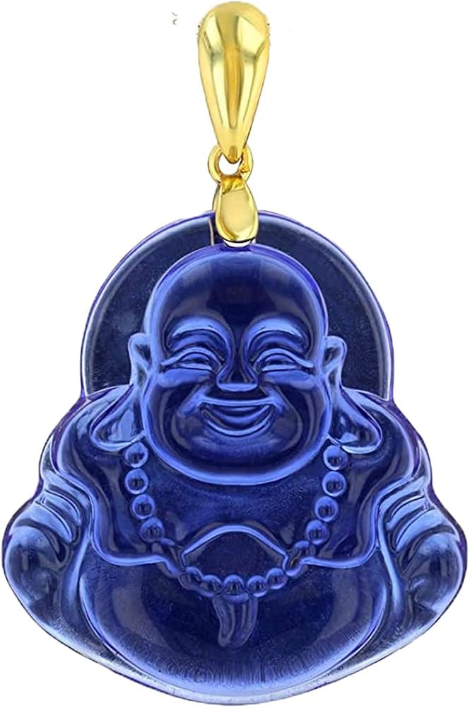 Happy Laughing Buddha Blue Jade Pendant Necklace Cuban Chain Genuine Certified Grade A Jadeite Jade Hand Crafted, Jade Necklace, 14k Gold Filled Laughing Jade Buddha necklace, Jade Medallion