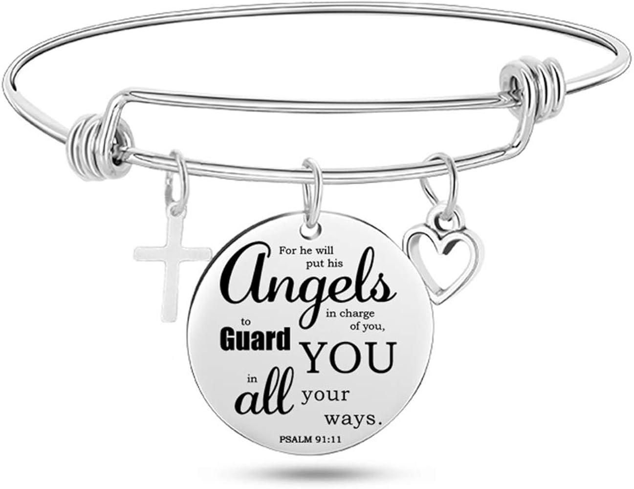 Jude Jewelers Stainless Steel Adjustable Size Christian Cross Holy Bible Verses Mantra Bangle Bracelet