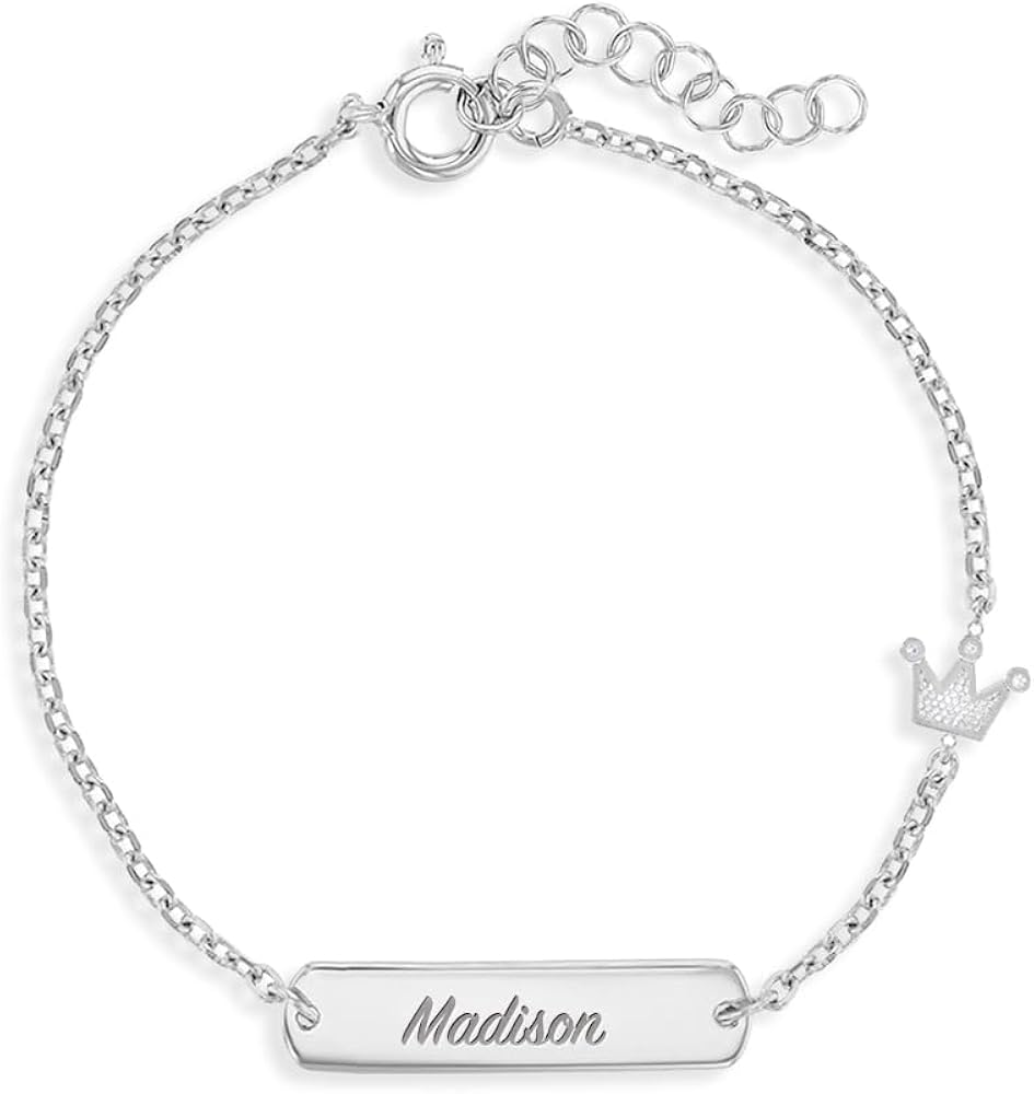 925 Sterling Silver 5" - 6" Cubic Zirconia Cute Crown Girl's Adjustable Identification Bracelet - Cute Jewelry Set for Your Little Princesses - Small Crown Bracelets for Toddlers & Little Girls