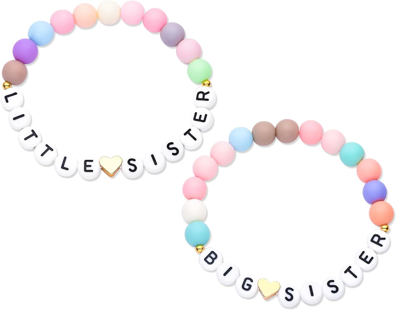 2PCS Big Sister Bracelet, Little Sister Gifts, Big Sis Little Sis Bracelets with Letter Beads and Heart Acrylic Beads - Perfect Big Sister Gift