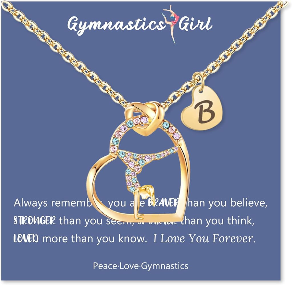 14K Gold Plated Gymnastics Necklace Initial Letter Rainbow Gymnastics Jewelry Sport Gymnastics Gifts for Daughter Niece Back to School Gifts