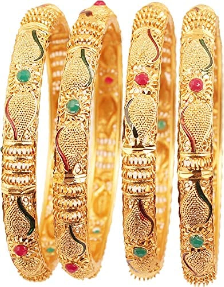 Bangles Indian Rajasthani Handmade Meena Work Gold Plated Ad size 2.8 inch normal size Traditional Jewelry gifting wedding 6364 (Stones with meena work-1, 2.6)