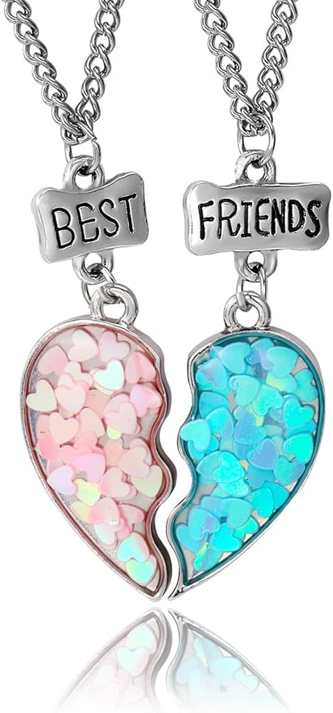 2 Pieces Half Heart BFF Necklace, Friendship Necklaces Best Friends Forever Rainbow Colored Mermaid Tail Pendant Friendship Gifts for Girls Women